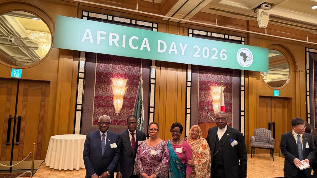 Sudan's Ambassador Elrayih Hyduob with African ambassadors and diplomats during the Africa Day event in Tokyo.